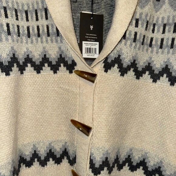🔥WEEKEND BLOWOUT🔥NWT Frye Shawl Collar Fair Isle Cardigan Sweater Heather/Oat - Picture 2 of 5